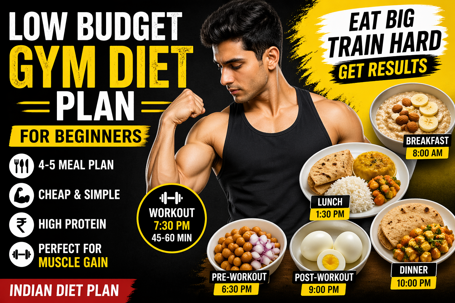 Full-Day Low Budget Diet Plan (Gym at 7:30 PM)